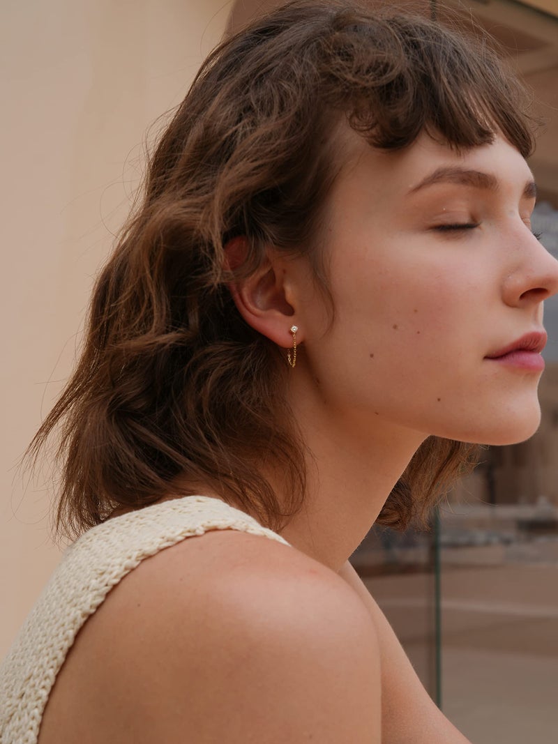 S.Leaf Cubic Zirconia Stud Earrings with Chain Sterling Silver Dangle Earrings for Women (cz-gold) - Image 5